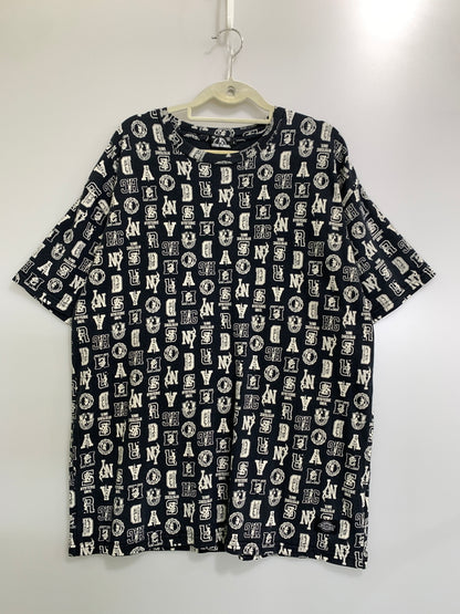 【中古品】【メンズ】 HYSTERIC GLAMOUR × DICKIES ヒステリックグラマ ディッキーズ COLLEGE-LEAGUE総柄 50周年コラボ TEE 半袖 Tシャツ ショートスリーブ 140-260812-hu-13-min サイズ：L カラー：ネイビー 万代Net店