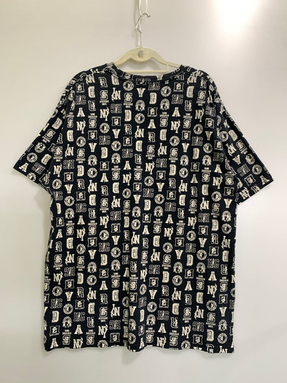 【中古品】【メンズ】 HYSTERIC GLAMOUR × DICKIES ヒステリックグラマ ディッキーズ COLLEGE-LEAGUE総柄 50周年コラボ TEE 半袖 Tシャツ ショートスリーブ 140-260812-hu-13-min サイズ：L カラー：ネイビー 万代Net店