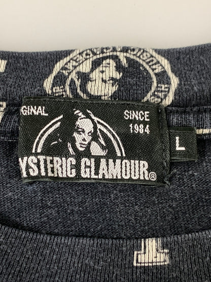 【中古品】【メンズ】 HYSTERIC GLAMOUR × DICKIES ヒステリックグラマ ディッキーズ COLLEGE-LEAGUE総柄 50周年コラボ TEE 半袖 Tシャツ ショートスリーブ 140-260812-hu-13-min サイズ：L カラー：ネイビー 万代Net店