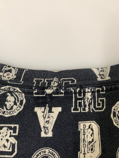 【中古品】【メンズ】 HYSTERIC GLAMOUR × DICKIES ヒステリックグラマ ディッキーズ COLLEGE-LEAGUE総柄 50周年コラボ TEE 半袖 Tシャツ ショートスリーブ 140-260812-hu-13-min サイズ：L カラー：ネイビー 万代Net店