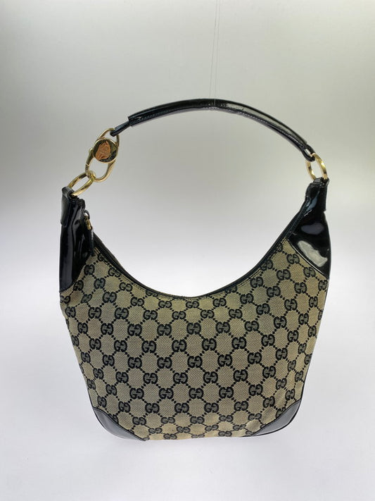【中古品】【レディース】 GUCCI グッチ GG キャンバス × エナメル ハーフムーン ワンショルダーバッグ 001・4158・1444 レディース カバン GG柄 180-251205-em-07-min カラー：ブラック/グレー 万代Net店