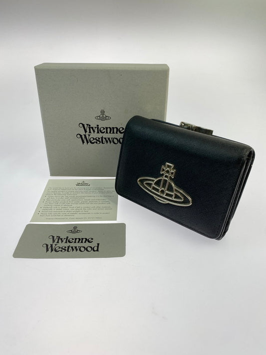 【中古品】【レディース】 Vivienne Westwood ヴィヴィアンウエストウッド 三つ折り財布 51150001 SAFFIANO THIN LINE ORB SMALL FRAME WALLE ウォレット レディース 財布 201-251205-em-11-min カラー：ブラック 万代Net店