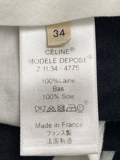 【中古品】【レディース】 CELINE セリーヌ フィービー期 シルク切替 ウールパンツ ボトムス 168-251204-jt-35-min サイズ：34 カラー：ネイビー 万代Net店