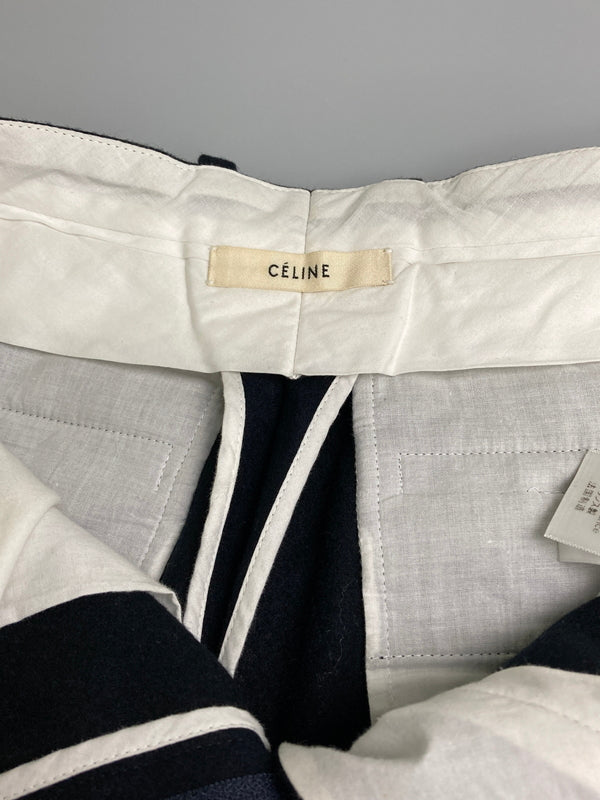 【中古品】【レディース】 CELINE セリーヌ フィービー期 シルク切替 ウールパンツ ボトムス 168-251204-jt-35-min サイズ：34 カラー：ネイビー 万代Net店
