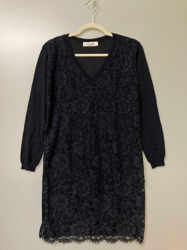 【中古品】【レディース】 VALENTINO ヴァレンティノ レース ドッキング ニット FBC9A520 レディース ワンピース 170-251208-em-06-min サイズ：S カラー：ネイビー 万代Net店