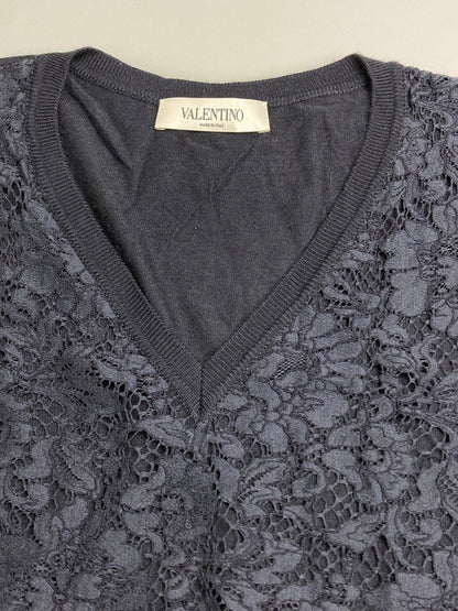 【中古品】【レディース】 VALENTINO ヴァレンティノ レース ドッキング ニット FBC9A520 レディース ワンピース 170-251208-em-06-min サイズ：S カラー：ネイビー 万代Net店