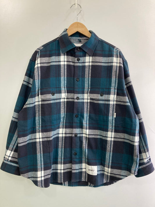 【中古品】【メンズ】 WTAPS ダブルタップス 24SS WCPO 01/LS/COTTON.FLANNEL.TEXTILE 241TQDT-SHM03 ロングスリーブ コットン フランネル テキスタイル 長袖シャツ トップス 142-251201-kk-47-min サイズ：01 カラー：グリーン 万代Net店