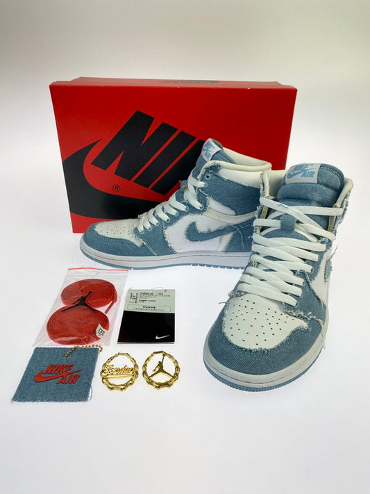 【中古品】【レディース】 NIKE ナイキ WMNS AIR JORDAN 1 RETRO HIGH OG DM9036-104 ウィメンズ エアジョーダン1 ハイ OG デニム スニーカー レディース シューズ 靴 166-251208-em-23-min サイズ：24.cm カラー：ホワイト/ブルー/ゴールド 万代Net店