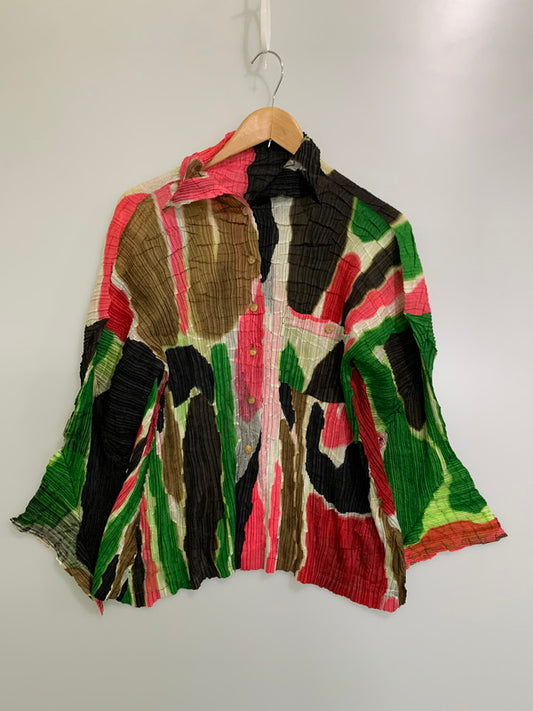 【中古品】【メンズ】 ISSEY MIYAKE イッセイミヤケ IM82-FJ944 サテン プリーツ加工 L S シャツ トップス 140-251206-zi-20-min サイズ：M カラー：マルチカラー 万代Net店