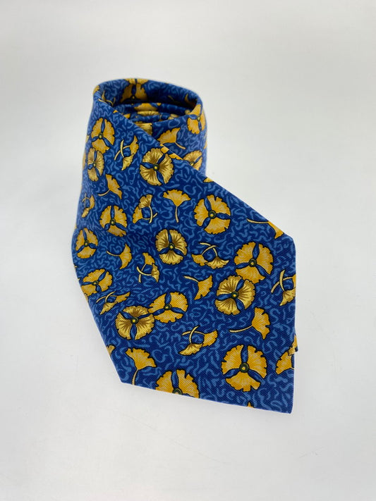 【中古品】【メンズ】 HERMES エルメス SILK TIE ネクタイ シルクタイ スーツ用小物 服飾雑貨 イチョウ ボタニカル柄 183-251209-kk-15-min カラー：ブルー 万代Net店