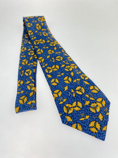 【中古品】【メンズ】 HERMES エルメス SILK TIE ネクタイ シルクタイ スーツ用小物 服飾雑貨 イチョウ ボタニカル柄 183-251209-kk-15-min カラー：ブルー 万代Net店