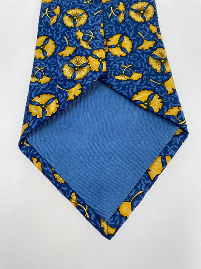 【中古品】【メンズ】 HERMES エルメス SILK TIE ネクタイ シルクタイ スーツ用小物 服飾雑貨 イチョウ ボタニカル柄 183-251209-kk-15-min カラー：ブルー 万代Net店