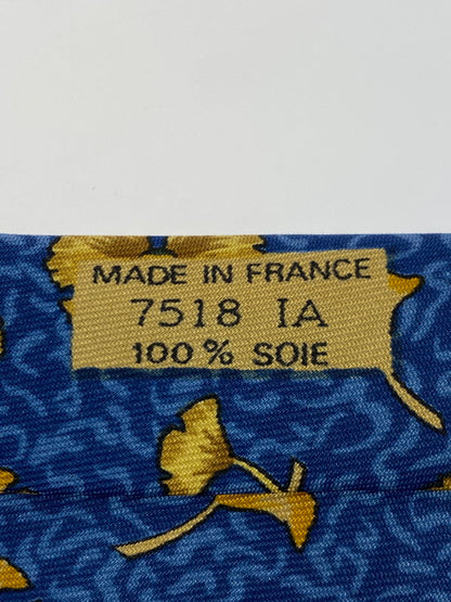 【中古品】【メンズ】 HERMES エルメス SILK TIE ネクタイ シルクタイ スーツ用小物 服飾雑貨 イチョウ ボタニカル柄 183-251209-kk-15-min カラー：ブルー 万代Net店