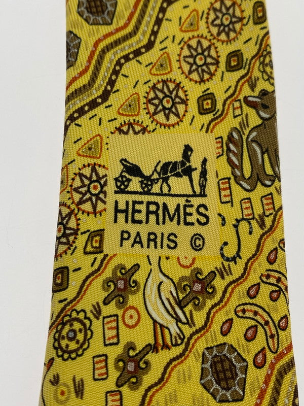 【中古品】【メンズ】 HERMES エルメス 動物柄 ネクタイ ファッション アクセサリー 183-251212-em-30-min カラー：イエロー 万代Net店