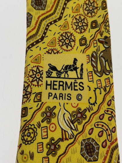 【中古品】【メンズ】 HERMES エルメス 動物柄 ネクタイ ファッション アクセサリー 183-251212-em-30-min カラー：イエロー 万代Net店