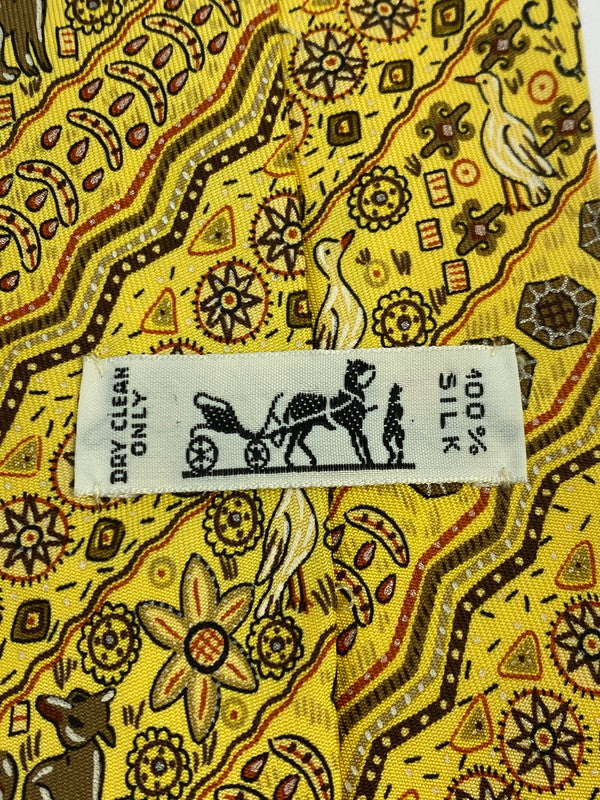 【中古品】【メンズ】 HERMES エルメス 動物柄 ネクタイ ファッション アクセサリー 183-251212-em-30-min カラー：イエロー 万代Net店