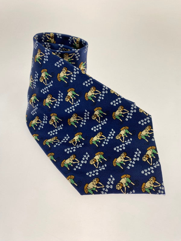 【中古品】【メンズ】 HERMES エルメス SILK TIE ネクタイ シルクタイ スーツ用小物 服飾雑貨 農業 田植え柄 183-251209-kk-19-min カラー：ネイビー 万代Net店