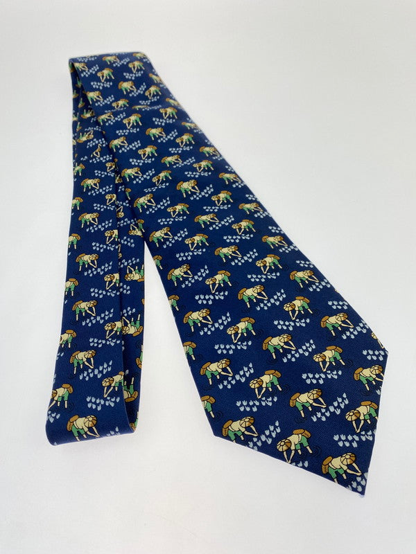 【中古品】【メンズ】 HERMES エルメス SILK TIE ネクタイ シルクタイ スーツ用小物 服飾雑貨 農業 田植え柄 183-251209-kk-19-min カラー：ネイビー 万代Net店