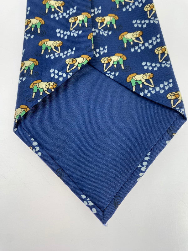 【中古品】【メンズ】 HERMES エルメス SILK TIE ネクタイ シルクタイ スーツ用小物 服飾雑貨 農業 田植え柄 183-251209-kk-19-min カラー：ネイビー 万代Net店