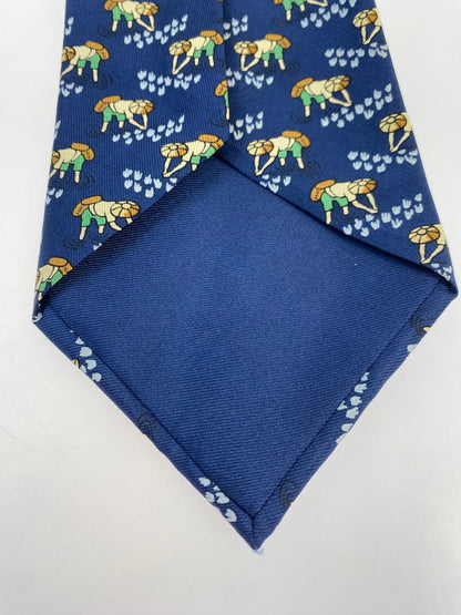 【中古品】【メンズ】 HERMES エルメス SILK TIE ネクタイ シルクタイ スーツ用小物 服飾雑貨 農業 田植え柄 183-251209-kk-19-min カラー：ネイビー 万代Net店
