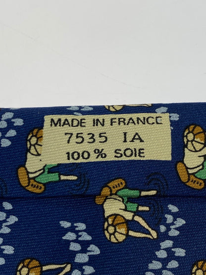 【中古品】【メンズ】 HERMES エルメス SILK TIE ネクタイ シルクタイ スーツ用小物 服飾雑貨 農業 田植え柄 183-251209-kk-19-min カラー：ネイビー 万代Net店
