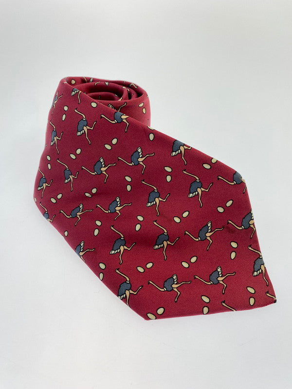 【中古品】【メンズ】 HERMES エルメス SILK TIE ネクタイ シルクタイ スーツ用小物 服飾雑貨 動物 ダチョウ柄 183-251209-kk-20-min カラー：レッド 万代Net店