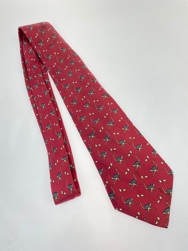 【中古品】【メンズ】 HERMES エルメス SILK TIE ネクタイ シルクタイ スーツ用小物 服飾雑貨 動物 ダチョウ柄 183-251209-kk-20-min カラー：レッド 万代Net店