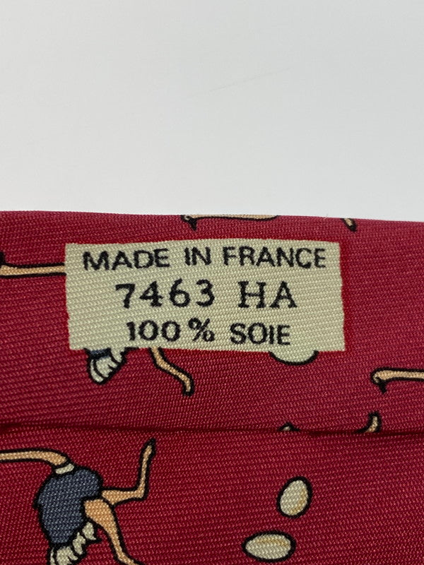 【中古品】【メンズ】 HERMES エルメス SILK TIE ネクタイ シルクタイ スーツ用小物 服飾雑貨 動物 ダチョウ柄 183-251209-kk-20-min カラー：レッド 万代Net店