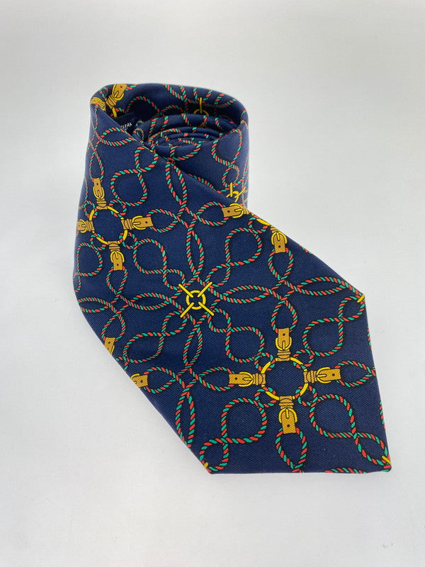 【中古品】【メンズ】 HERMES エルメス SILK TIE ネクタイ シルクタイ スーツ用小物 服飾雑貨 ファソネ ロープ柄 183-251209-kk-17-min カラー：ネイビー 万代Net店