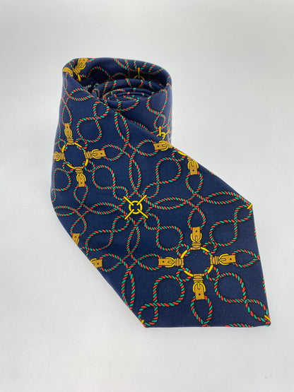 【中古品】【メンズ】 HERMES エルメス SILK TIE ネクタイ シルクタイ スーツ用小物 服飾雑貨 ファソネ ロープ柄 183-251209-kk-17-min カラー：ネイビー 万代Net店