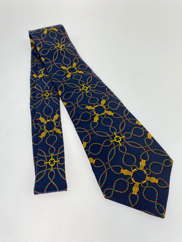 【中古品】【メンズ】 HERMES エルメス SILK TIE ネクタイ シルクタイ スーツ用小物 服飾雑貨 ファソネ ロープ柄 183-251209-kk-17-min カラー：ネイビー 万代Net店