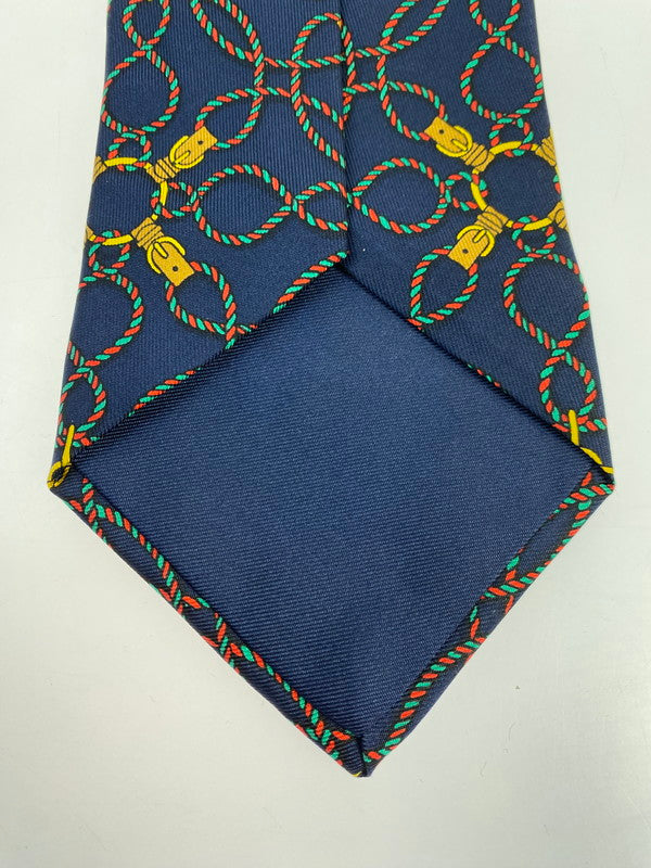 【中古品】【メンズ】 HERMES エルメス SILK TIE ネクタイ シルクタイ スーツ用小物 服飾雑貨 ファソネ ロープ柄 183-251209-kk-17-min カラー：ネイビー 万代Net店