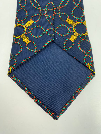 【中古品】【メンズ】 HERMES エルメス SILK TIE ネクタイ シルクタイ スーツ用小物 服飾雑貨 ファソネ ロープ柄 183-251209-kk-17-min カラー：ネイビー 万代Net店