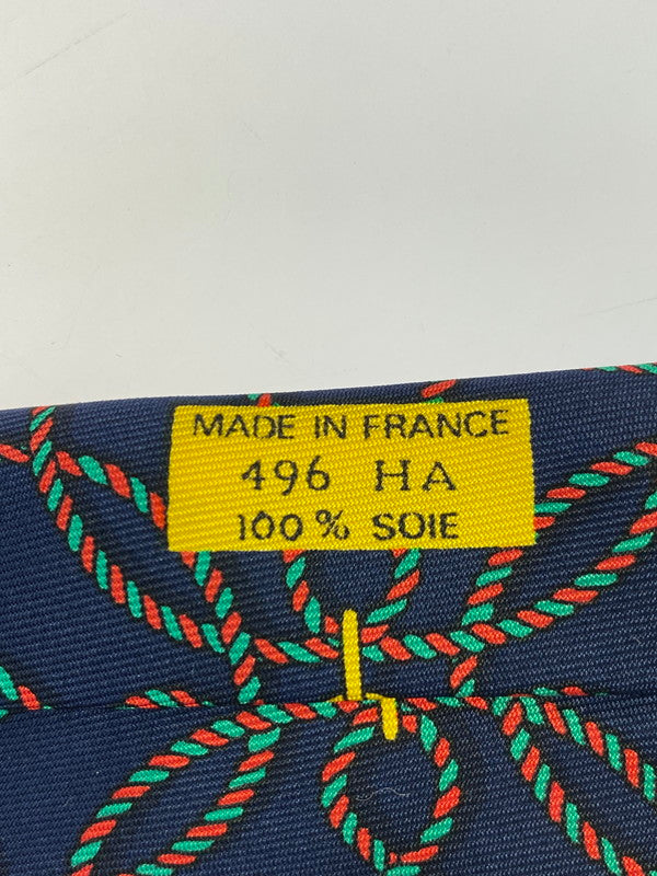 【中古品】【メンズ】 HERMES エルメス SILK TIE ネクタイ シルクタイ スーツ用小物 服飾雑貨 ファソネ ロープ柄 183-251209-kk-17-min カラー：ネイビー 万代Net店