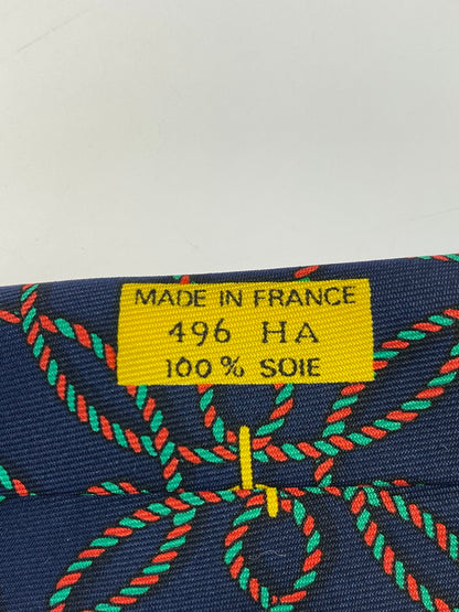 【中古品】【メンズ】 HERMES エルメス SILK TIE ネクタイ シルクタイ スーツ用小物 服飾雑貨 ファソネ ロープ柄 183-251209-kk-17-min カラー：ネイビー 万代Net店
