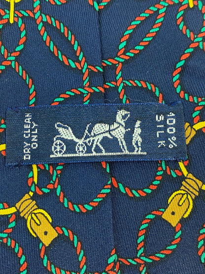 【中古品】【メンズ】 HERMES エルメス SILK TIE ネクタイ シルクタイ スーツ用小物 服飾雑貨 ファソネ ロープ柄 183-251209-kk-17-min カラー：ネイビー 万代Net店