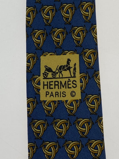 【中古品】【メンズ】 HERMES エルメス SILK TIE ネクタイ シルクタイ スーツ用小物 服飾雑貨 トリニティ 刃柄 183-251209-kk-16-min カラー：ネイビー 万代Net店