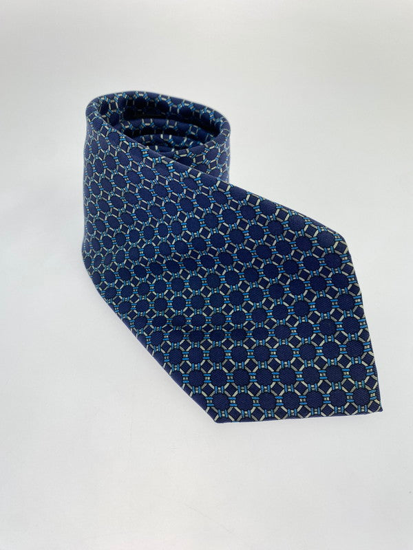 【中古品】【メンズ】 HERMES エルメス SILK TIE ネクタイ シルクタイ スーツ用小物 服飾雑貨 チェーンモチーフ柄 183-251209-kk-21-min カラー：ネイビー 万代Net店