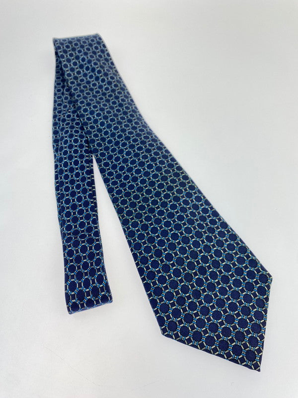 【中古品】【メンズ】 HERMES エルメス SILK TIE ネクタイ シルクタイ スーツ用小物 服飾雑貨 チェーンモチーフ柄 183-251209-kk-21-min カラー：ネイビー 万代Net店