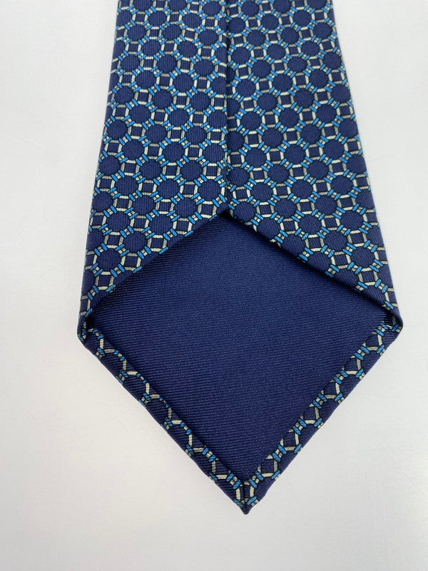 【中古品】【メンズ】 HERMES エルメス SILK TIE ネクタイ シルクタイ スーツ用小物 服飾雑貨 チェーンモチーフ柄 183-251209-kk-21-min カラー：ネイビー 万代Net店