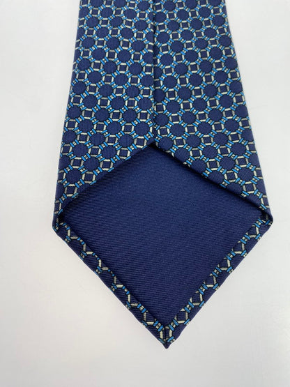 【中古品】【メンズ】 HERMES エルメス SILK TIE ネクタイ シルクタイ スーツ用小物 服飾雑貨 チェーンモチーフ柄 183-251209-kk-21-min カラー：ネイビー 万代Net店