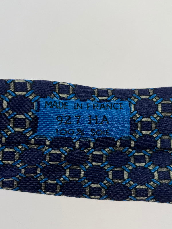 【中古品】【メンズ】 HERMES エルメス SILK TIE ネクタイ シルクタイ スーツ用小物 服飾雑貨 チェーンモチーフ柄 183-251209-kk-21-min カラー：ネイビー 万代Net店