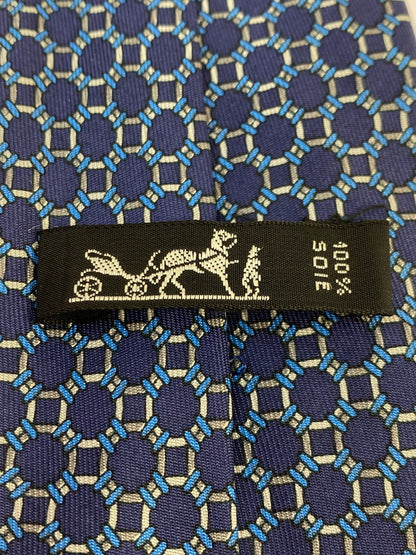 【中古品】【メンズ】 HERMES エルメス SILK TIE ネクタイ シルクタイ スーツ用小物 服飾雑貨 チェーンモチーフ柄 183-251209-kk-21-min カラー：ネイビー 万代Net店