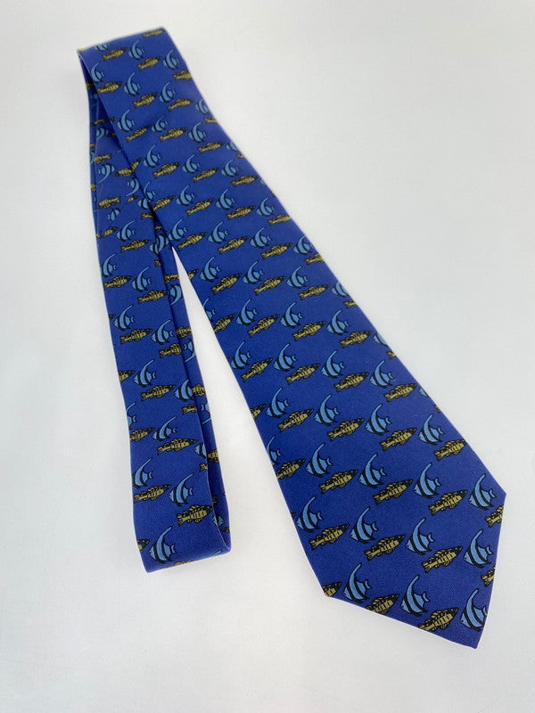【中古品】【メンズ】 HERMES エルメス SILK TIE ネクタイ シルクタイ スーツ用小物 服飾雑貨 フィッシュ 魚柄 183-251209-kk-18-min カラー：ブルー 万代Net店