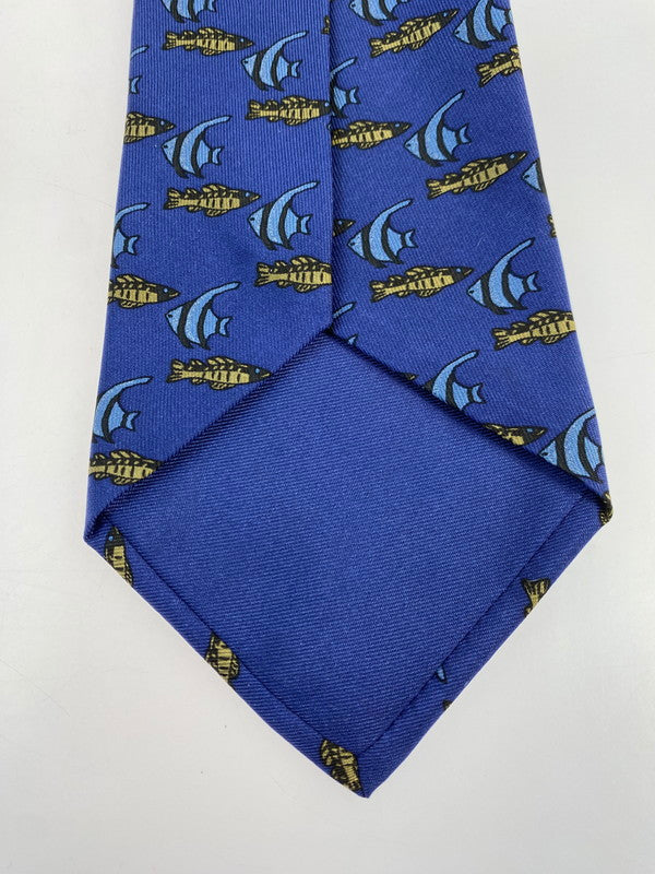 【中古品】【メンズ】 HERMES エルメス SILK TIE ネクタイ シルクタイ スーツ用小物 服飾雑貨 フィッシュ 魚柄 183-251209-kk-18-min カラー：ブルー 万代Net店