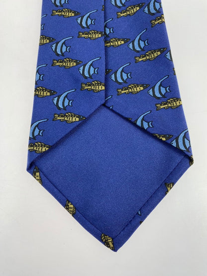 【中古品】【メンズ】 HERMES エルメス SILK TIE ネクタイ シルクタイ スーツ用小物 服飾雑貨 フィッシュ 魚柄 183-251209-kk-18-min カラー：ブルー 万代Net店