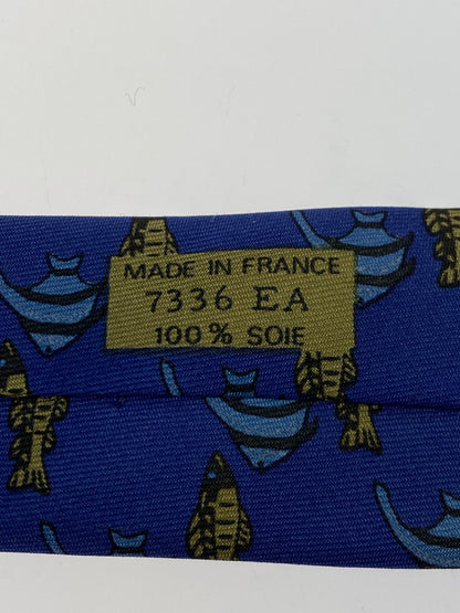 【中古品】【メンズ】 HERMES エルメス SILK TIE ネクタイ シルクタイ スーツ用小物 服飾雑貨 フィッシュ 魚柄 183-251209-kk-18-min カラー：ブルー 万代Net店