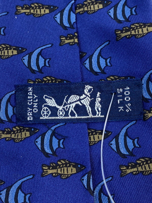 【中古品】【メンズ】 HERMES エルメス SILK TIE ネクタイ シルクタイ スーツ用小物 服飾雑貨 フィッシュ 魚柄 183-251209-kk-18-min カラー：ブルー 万代Net店