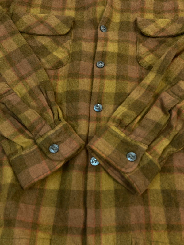 【中古品】【メンズ】 MONTBLANC モンブラン 50-60's L/S WOOL CHECK SHIRT VINTAGE 50-60年代 ロングスリーブ ウールチェックシャツ 長袖 トップス ヴィンテージ 146-251207-kk-11-min サイズ：L カラー：ブラウン 万代Net店