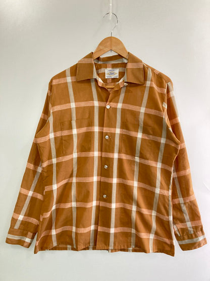 【中古品】【メンズ】 ARROW アロー 60's L/S OPEN COLLAR CHECK SHIRT VINTAGE 60年代 ロングスリーブ オープンカラー チェックシャツ 長袖 トップス ヴィンテージ 146-251207-kk-14-min サイズ：M カラー：ブラウン 万代Net店